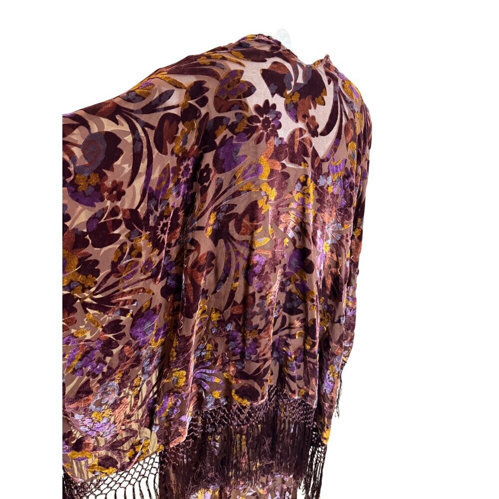 Shiba 1990s Womens Shawl Dress Size Large Brown Purple Burnout Silk Velvet Party - Picture 7 of 16
